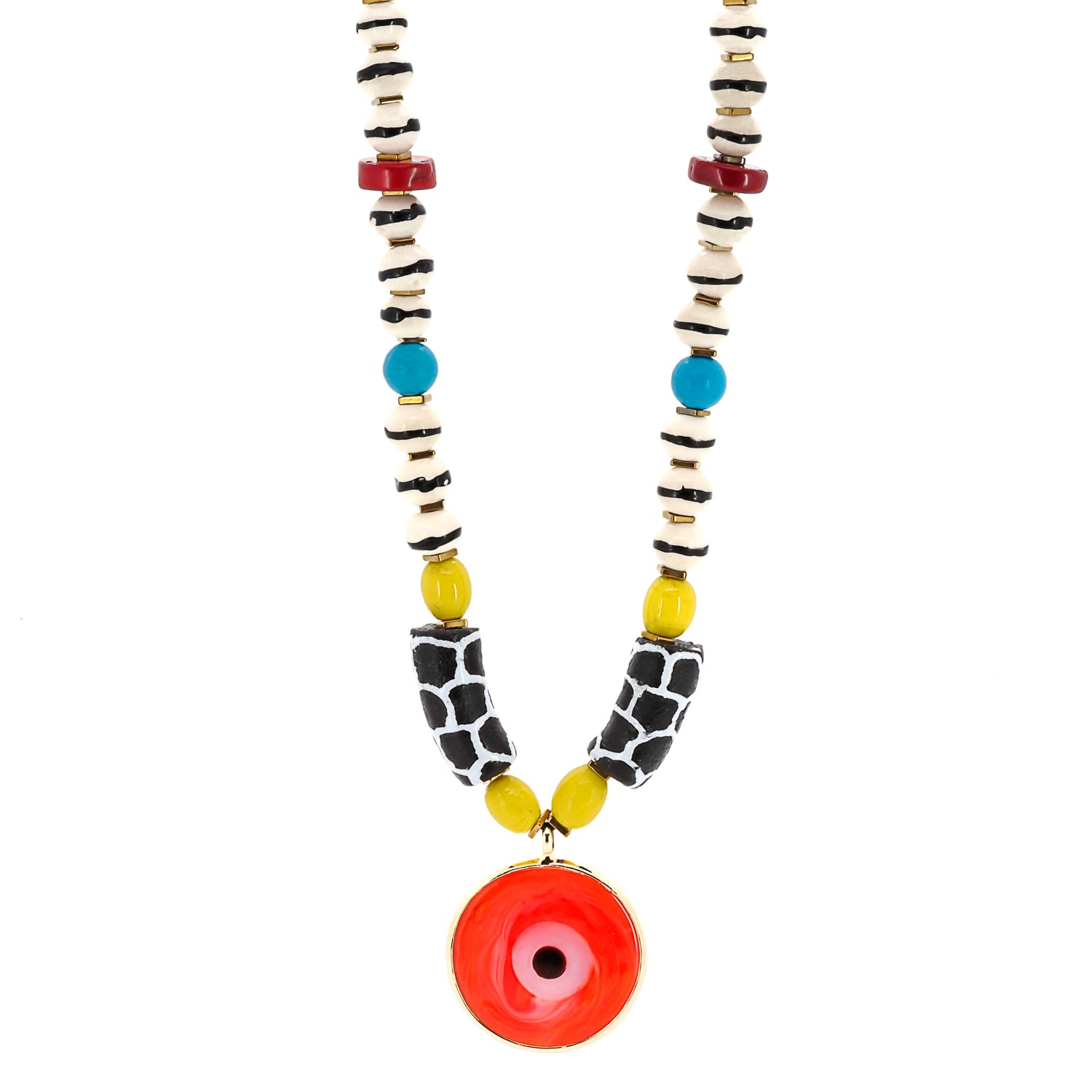 Women's Gold / Black / White African Yellow Happiness Necklace Ebru Jewelry
