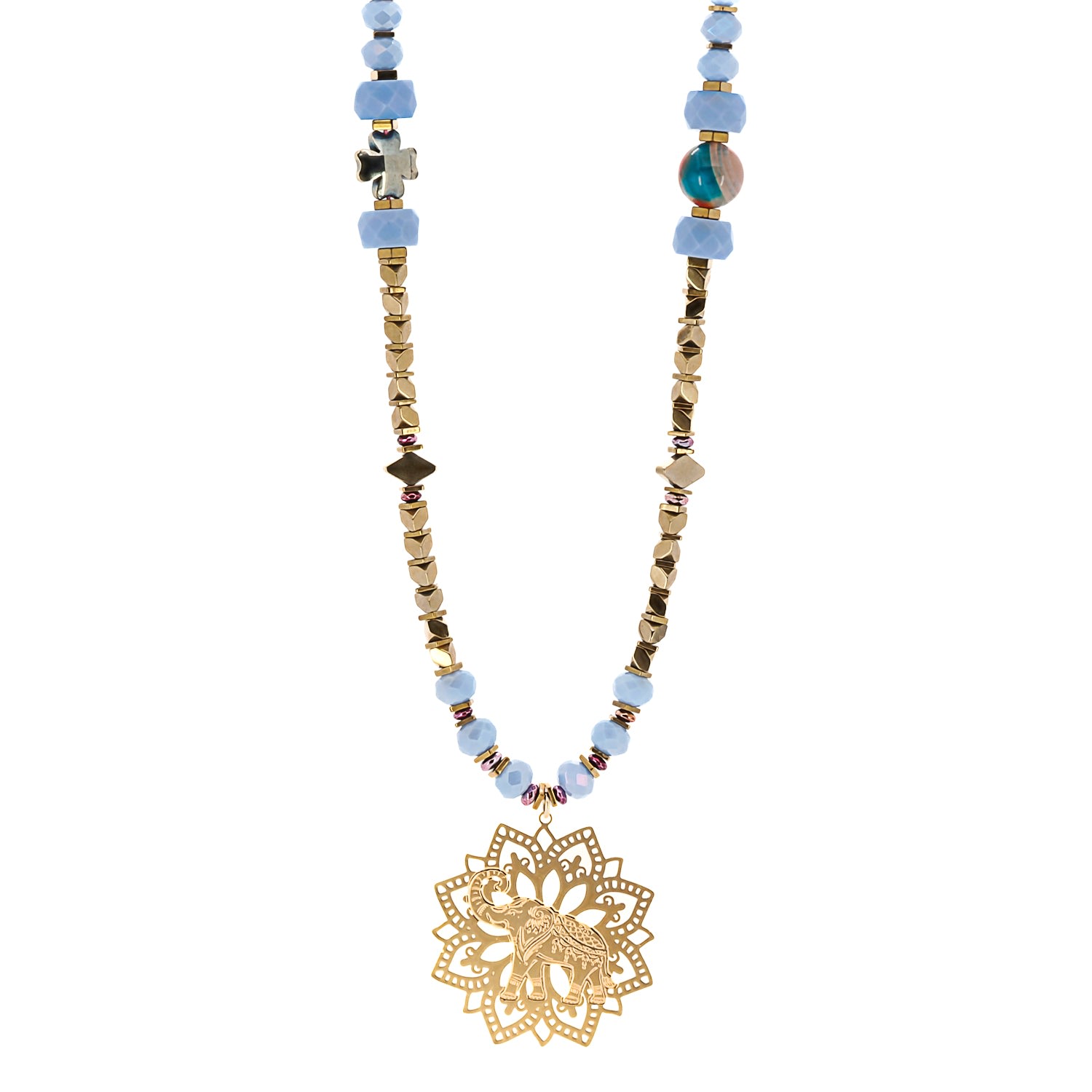 Women's Gold / Blue Blue Magic Gold Elephant Necklace Ebru Jewelry