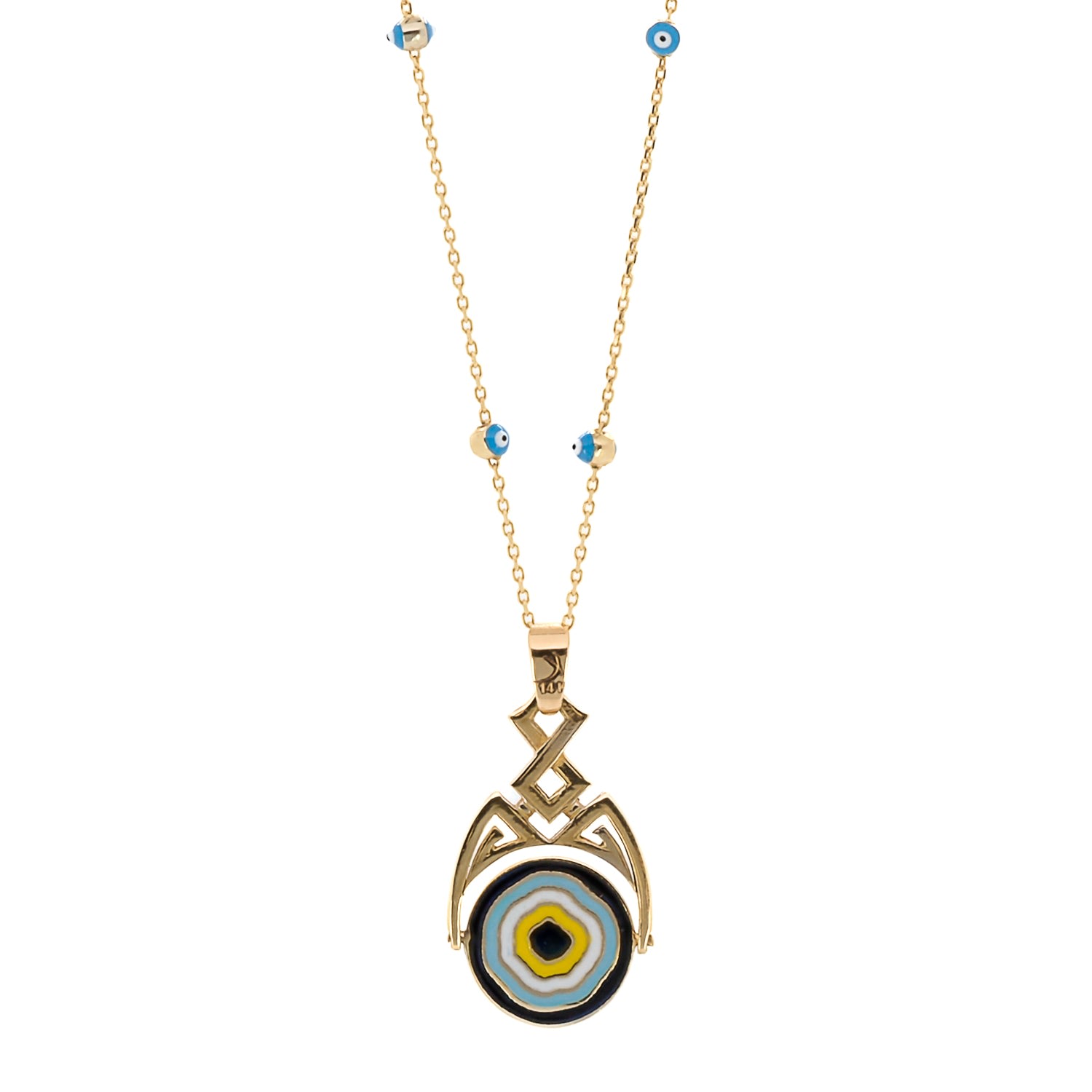 Women's Gold / Blue Gold And Diamond Lucky Evil Eye Necklace Ebru Jewelry
