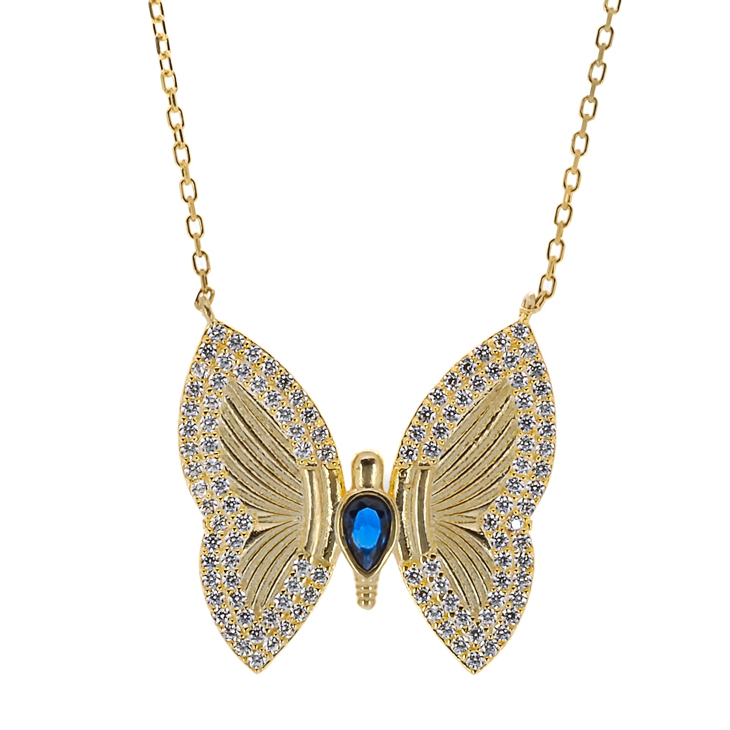 Women's Gold / Blue Gold Sparkly Hope Butterfly Necklace Ebru Jewelry