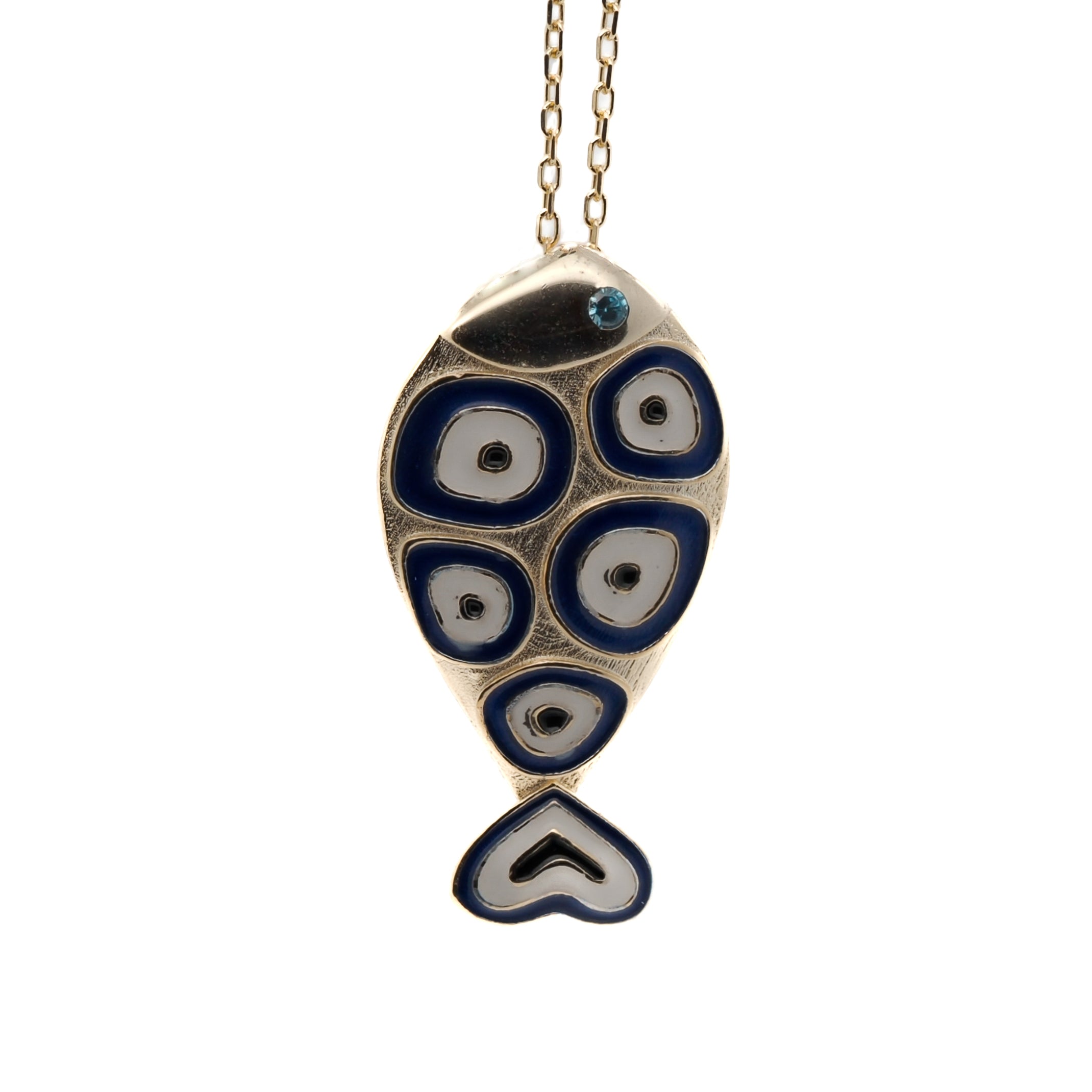 Women's Gold / Blue Gold & Blue Evil Eye Fish Necklace Ebru Jewelry