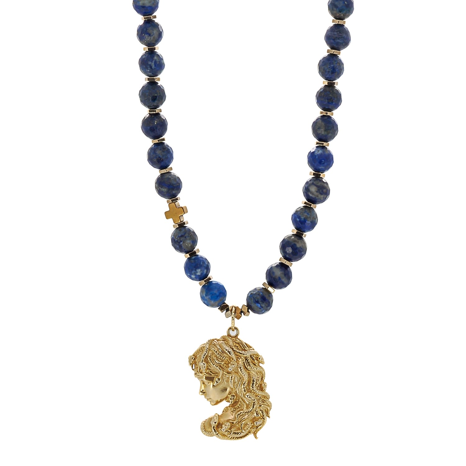 Women's Gold / Blue Medusa Lapis Lazuli Necklace Ebru Jewelry