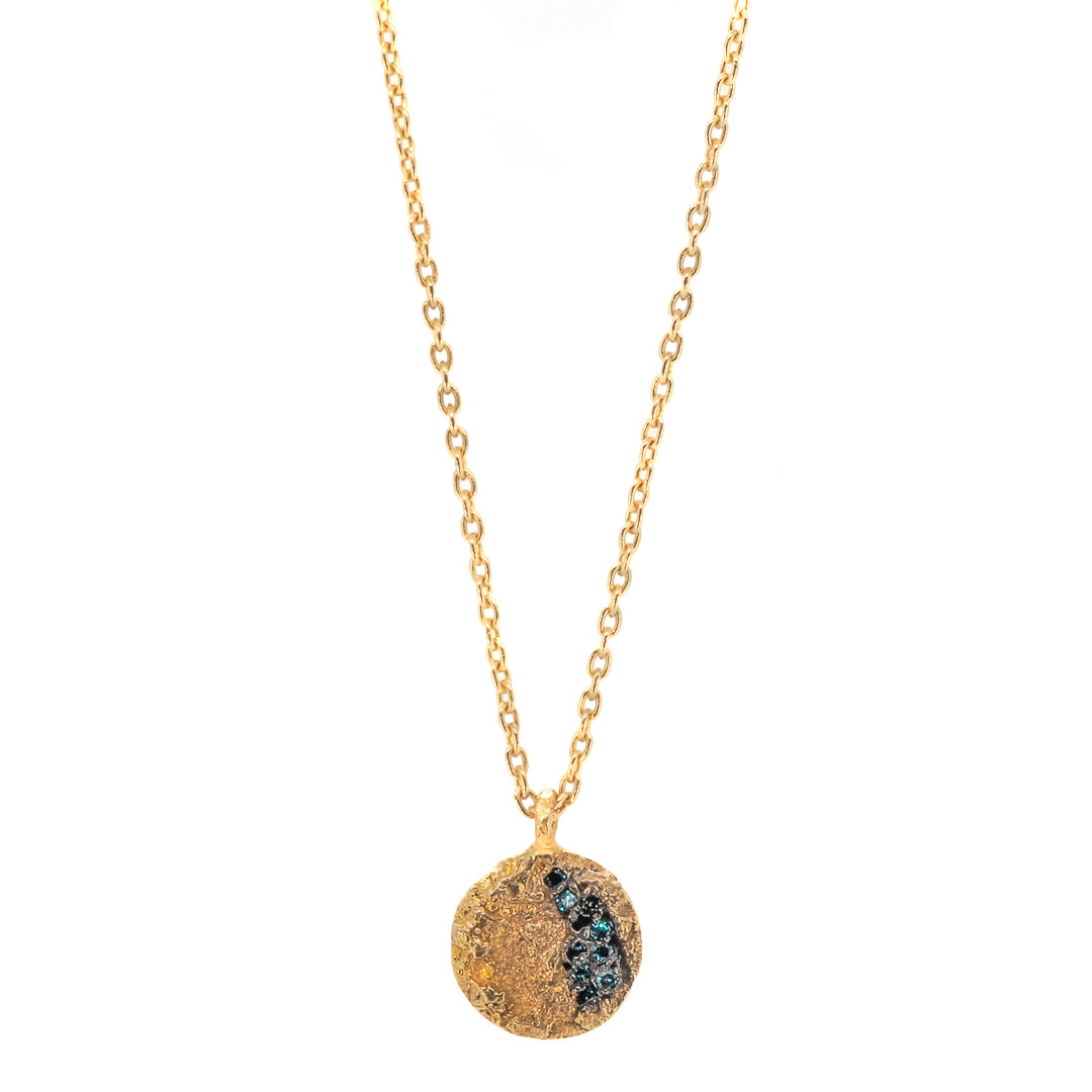 Women's Gold / Blue Nature Round Gold Diamond Necklace Ebru Jewelry