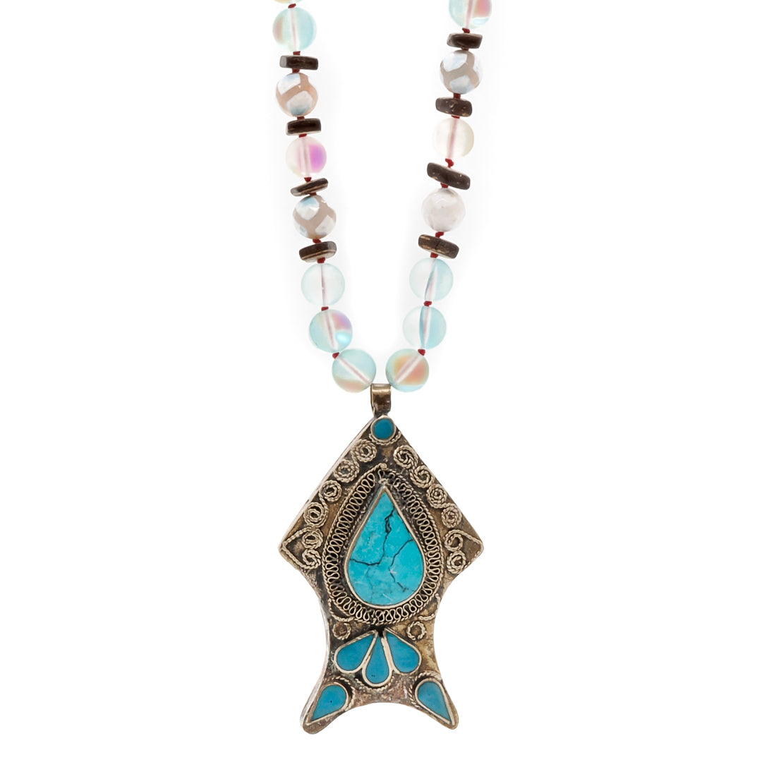 Women's Gold / Blue Silver Aqua Blue Fish Necklace Ebru Jewelry