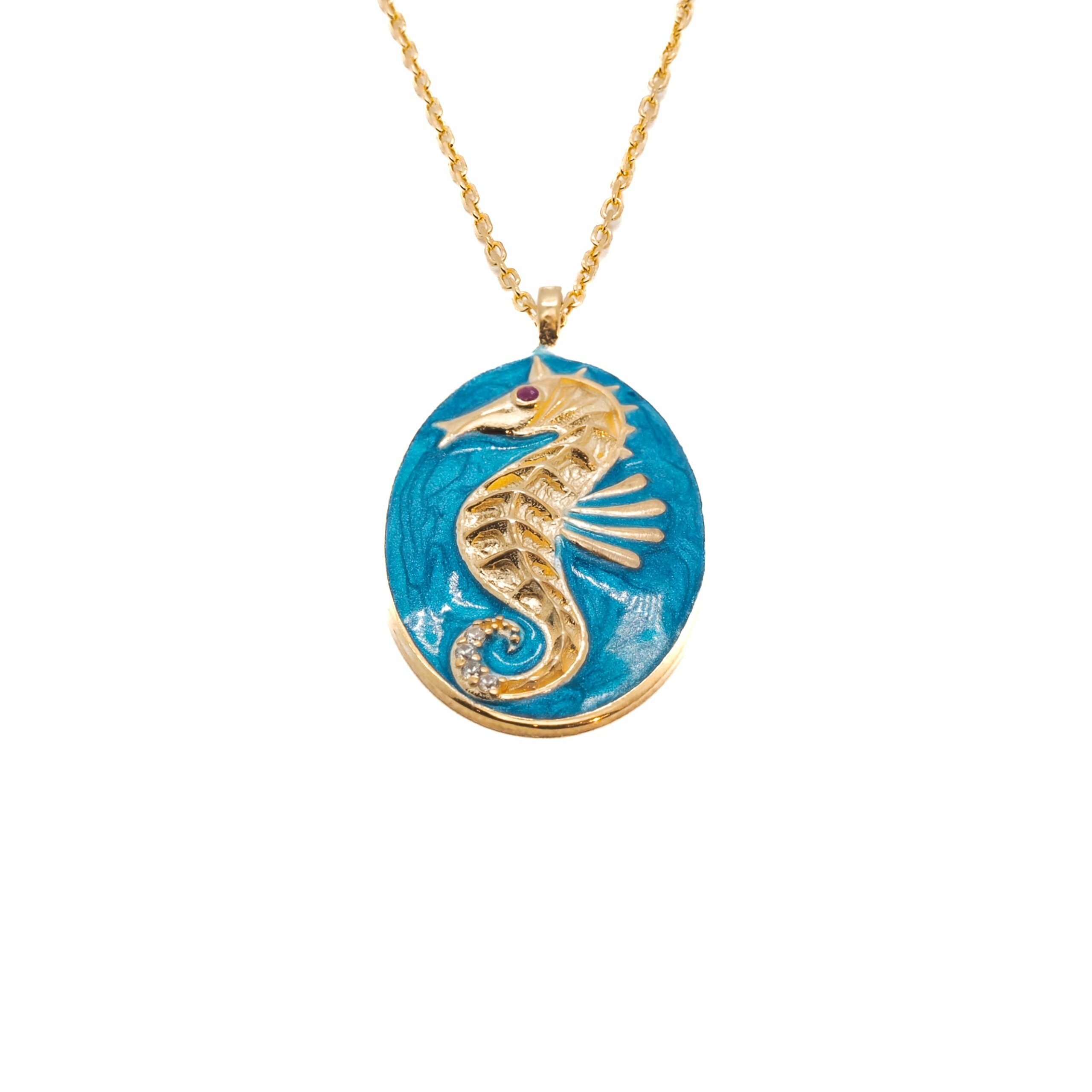 Women's Gold / Blue Spirit Animal Blue Seahorse Necklace Ebru Jewelry