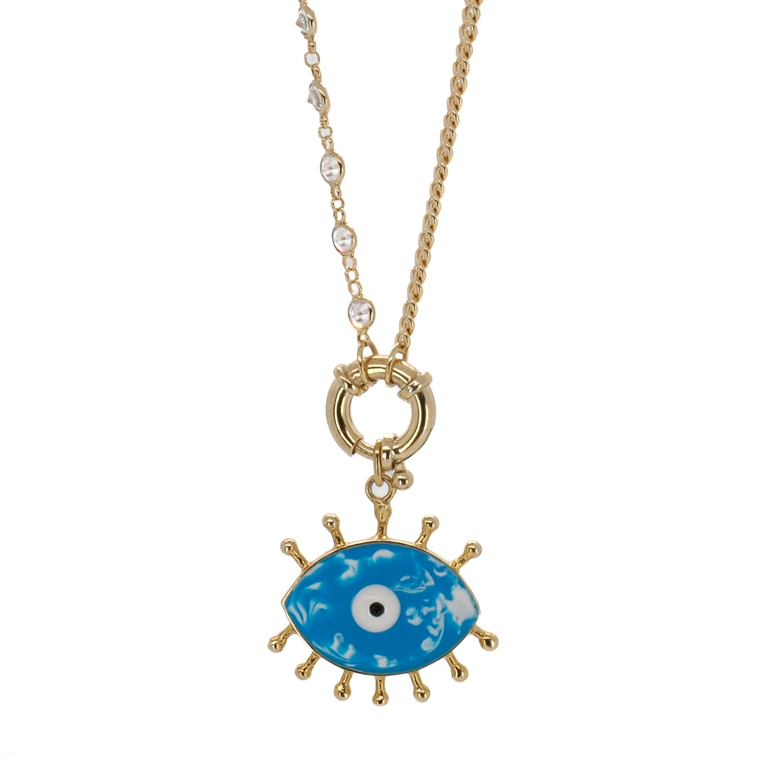 Women's Gold / Blue Turquoise Evil Eye Chain Necklace Ebru Jewelry