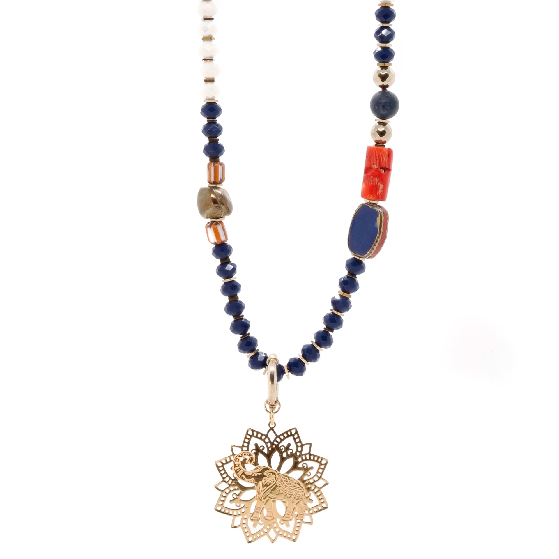 Women's Gold / Blue / White Spiritual Elephant Necklace Ebru Jewelry