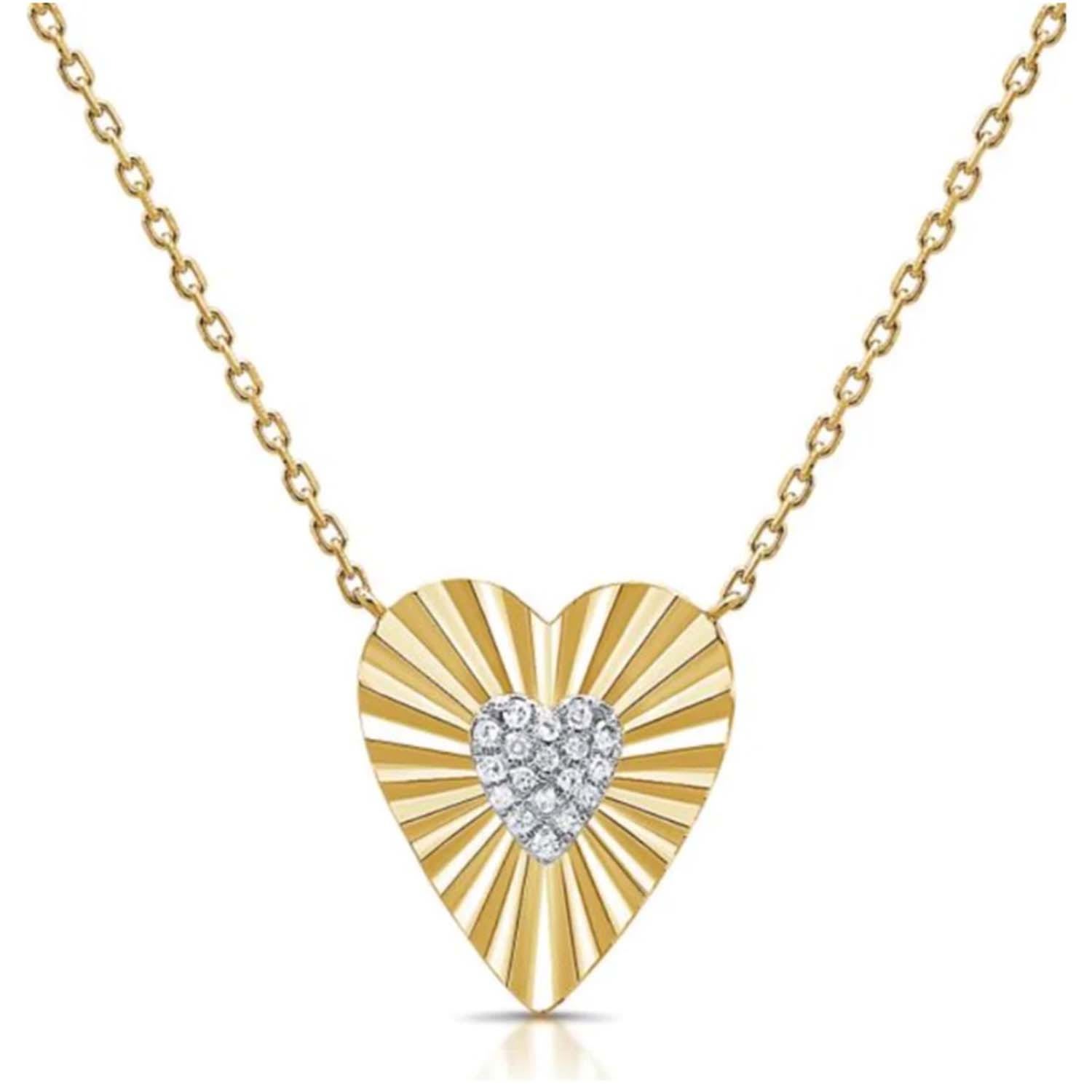 Women's Gold Fluted Diamond Heart Necklace 770 Fine Jewelry