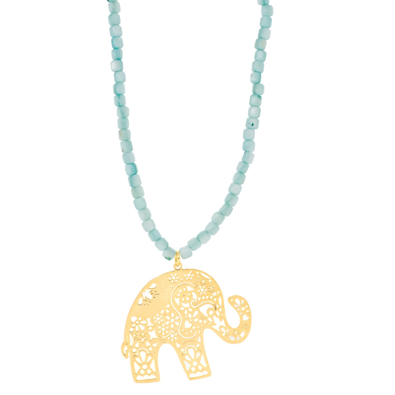 Women's Gold / Green Bohemian Elephant Necklace Ebru Jewelry