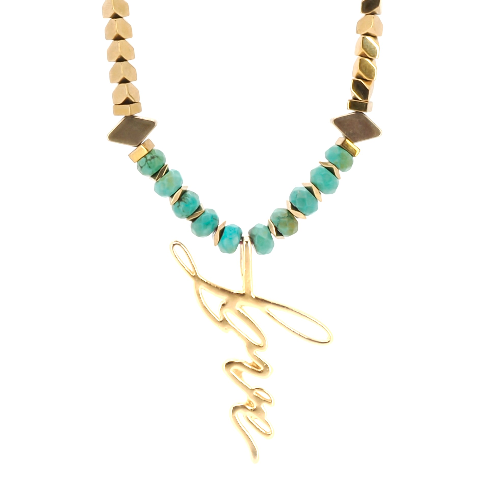 Women's Gold / Green Love Charm Necklace Ebru Jewelry