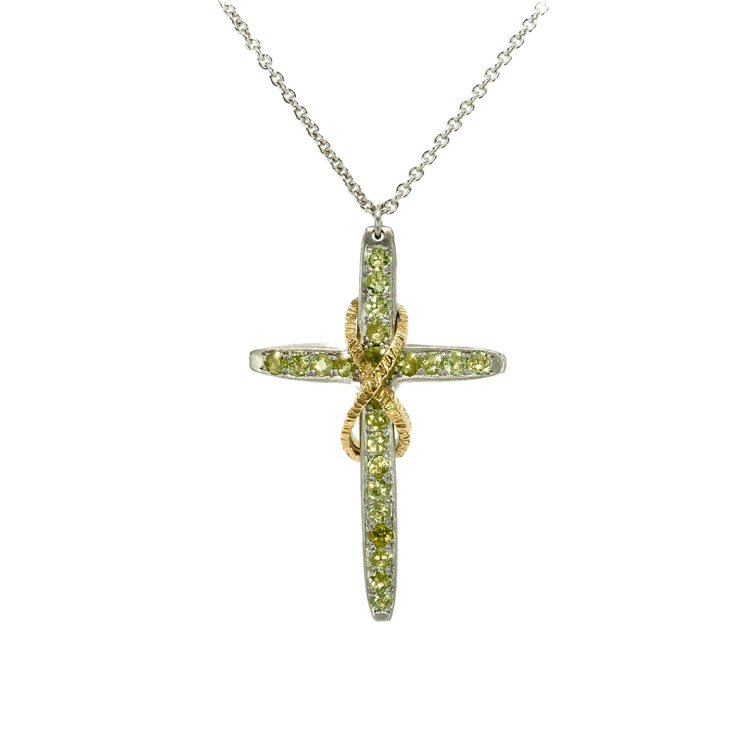 Women's Gold / Green / Silver Cross And Infinity Peridot Yellow Gold Silver Necklace Taru Jewelry