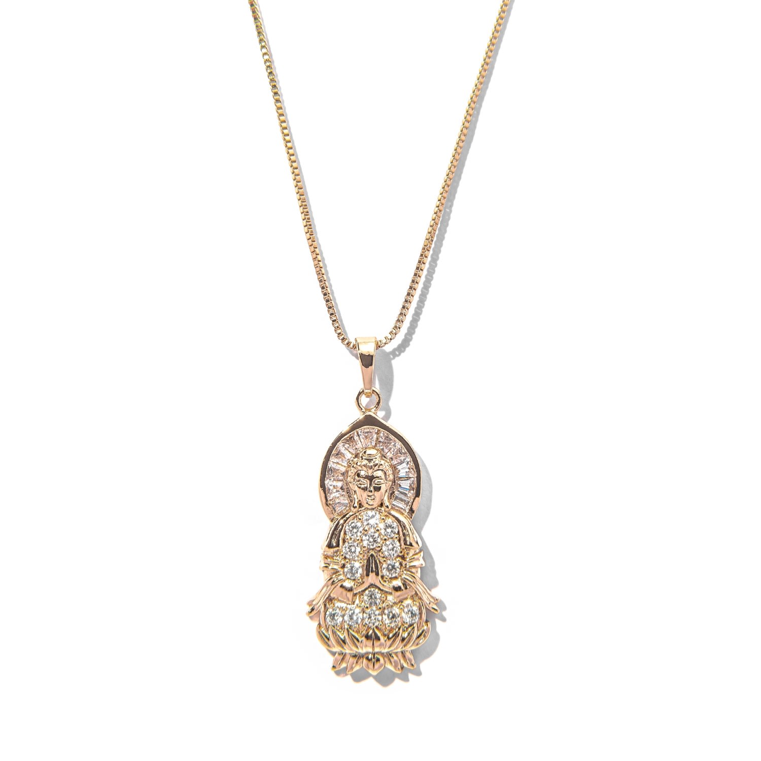 Women's Gold Guan Yin Buddha Pendant Necklace The Essential Jewels