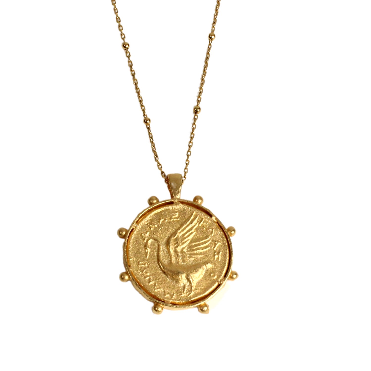 Women's Gold Leda Coin Medallion Necklace Pendant Necklace ASSUWA