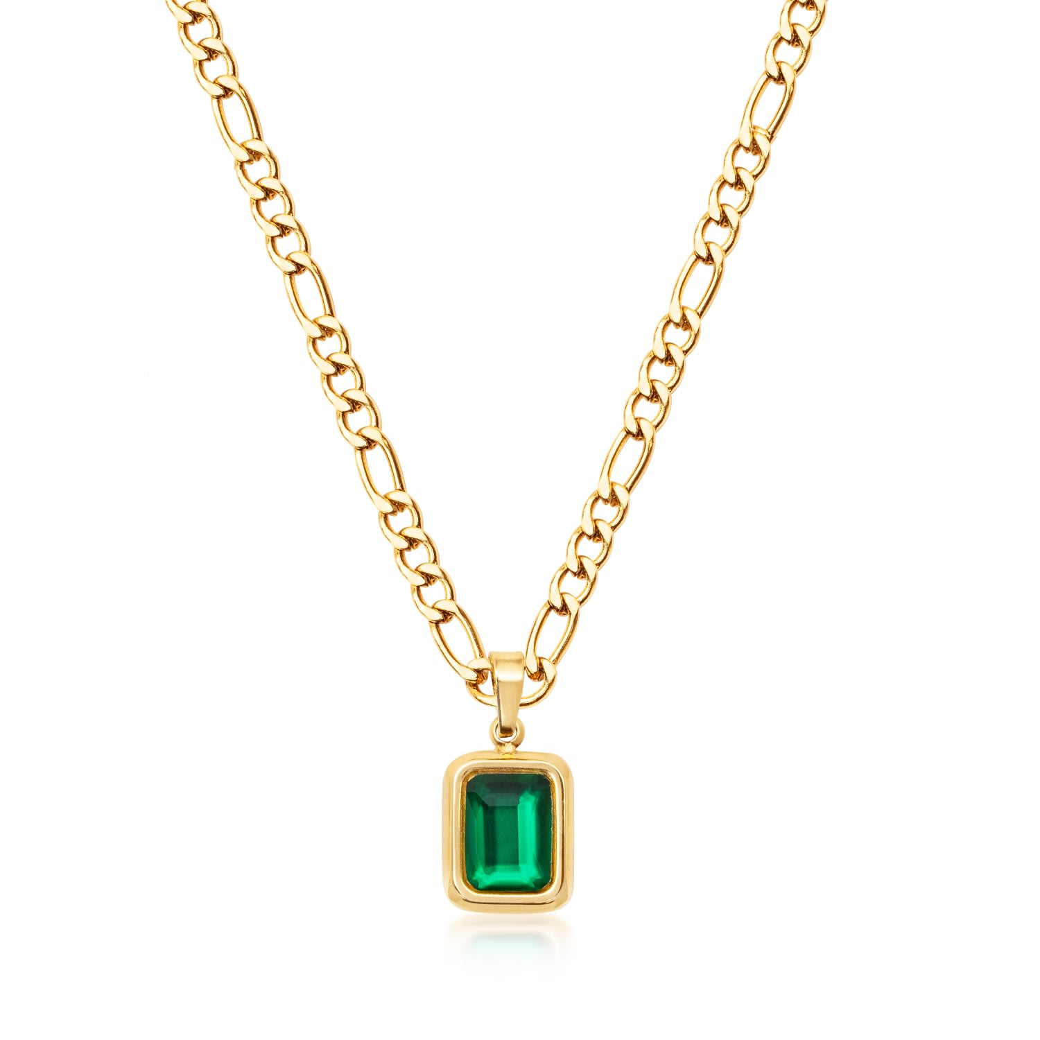 Women's Gold Necklace With Green Crystal Nialaya