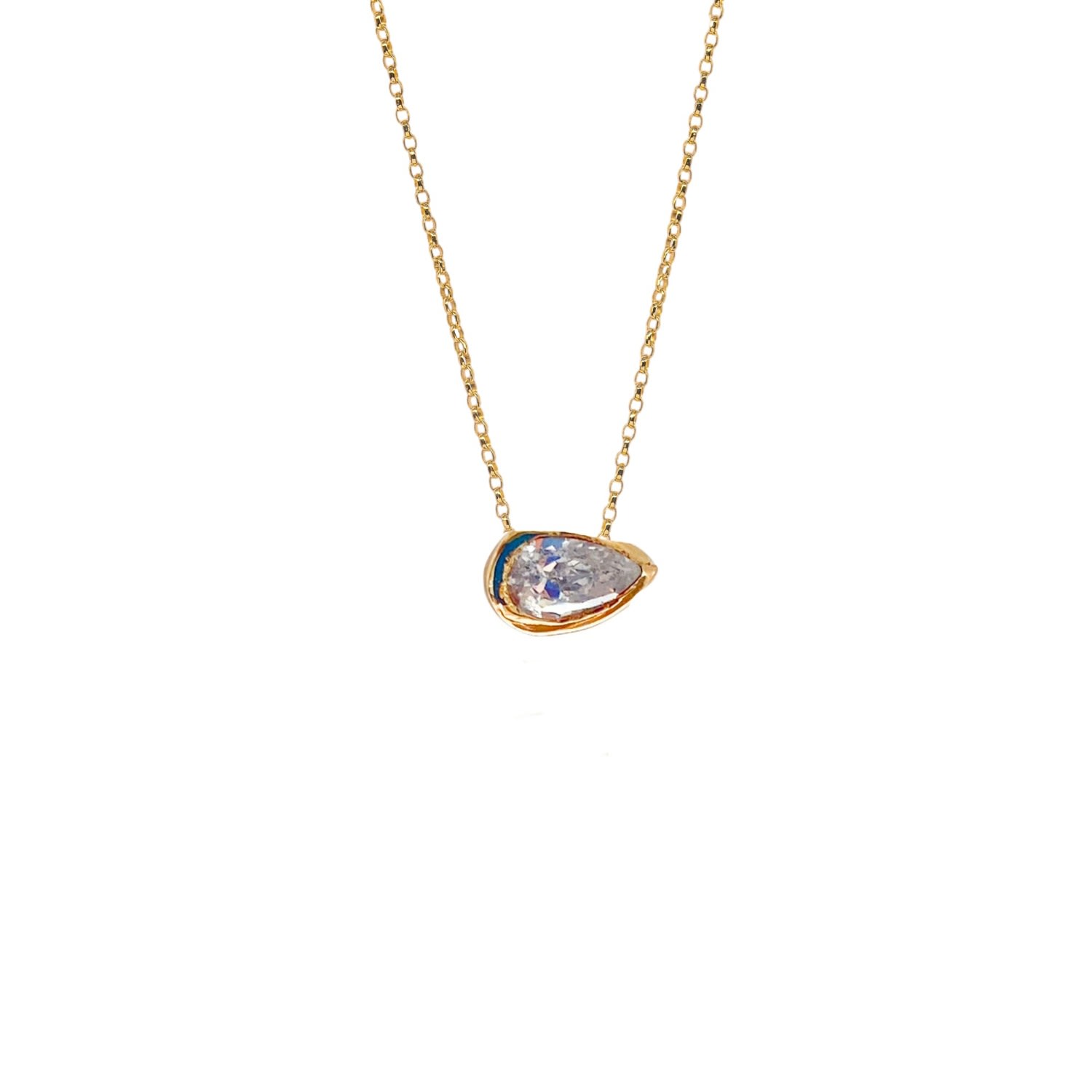 Women's Gold Pear Cut Diamond On The Chain Necklace Lily Flo Jewellery