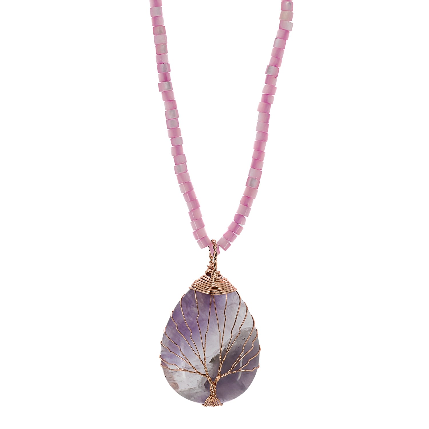 Women's Gold / Pink / Purple Amethyst Healing Tree Necklace Ebru Jewelry