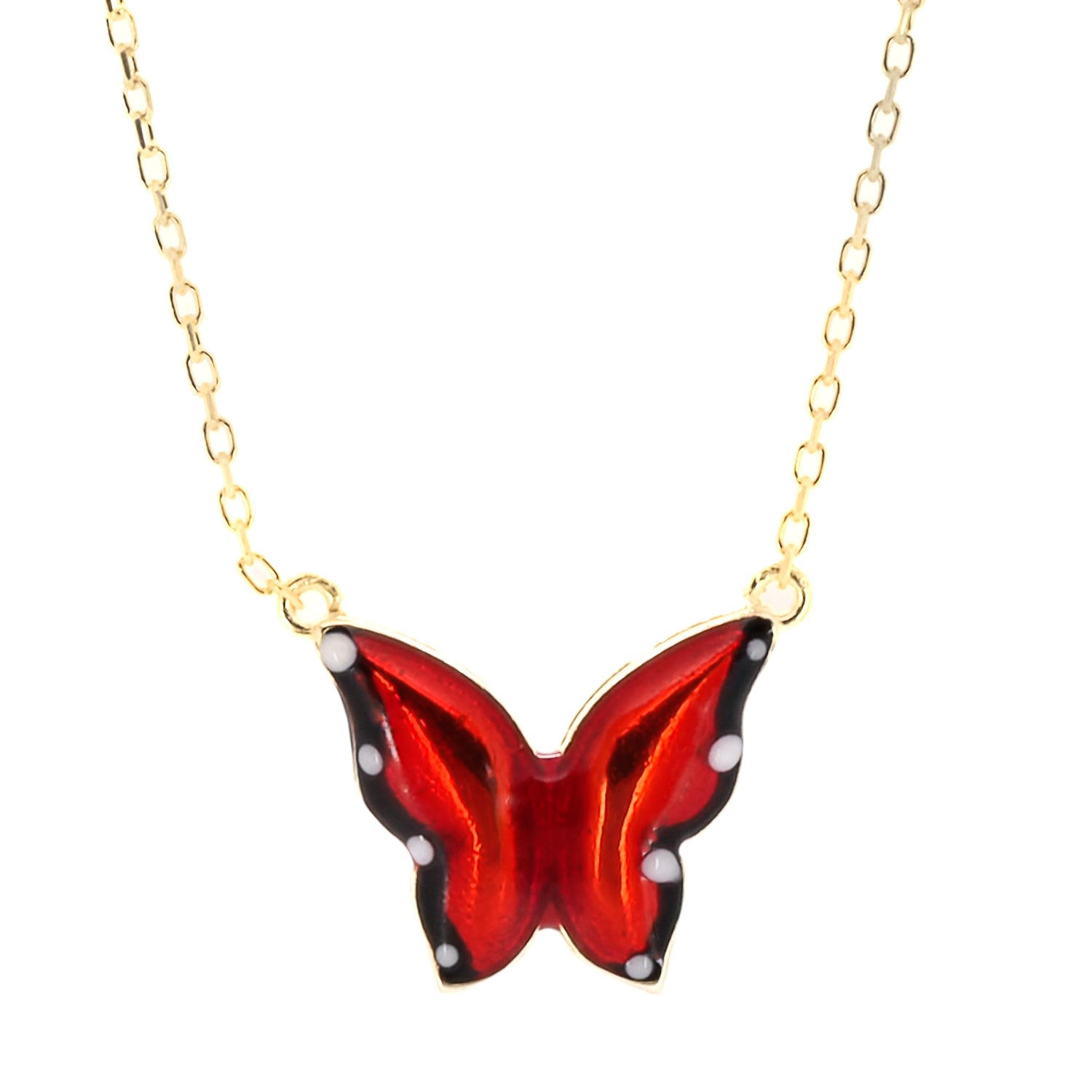 Women's Gold / Red Gold Joy Red Enamel Butterfly Necklace Ebru Jewelry