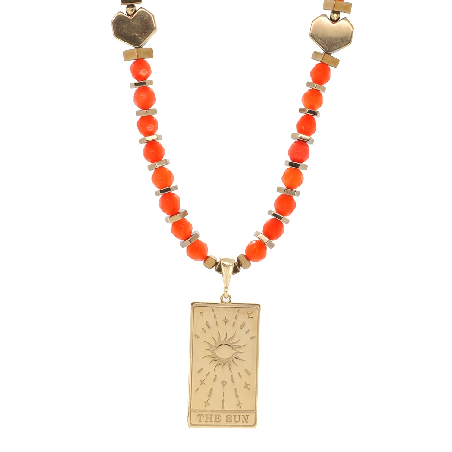 Women's Gold / Red The Sun Tarot Necklace Ebru Jewelry