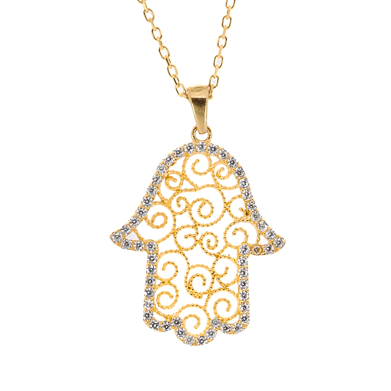 Women's Gold Spiral Hamsa Necklace Ebru Jewelry