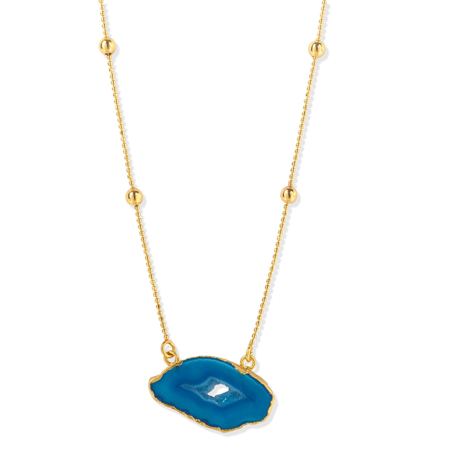Women's Gold Vermeil Blue Agate Crystal Gemstone Necklace YAA YAA LONDON