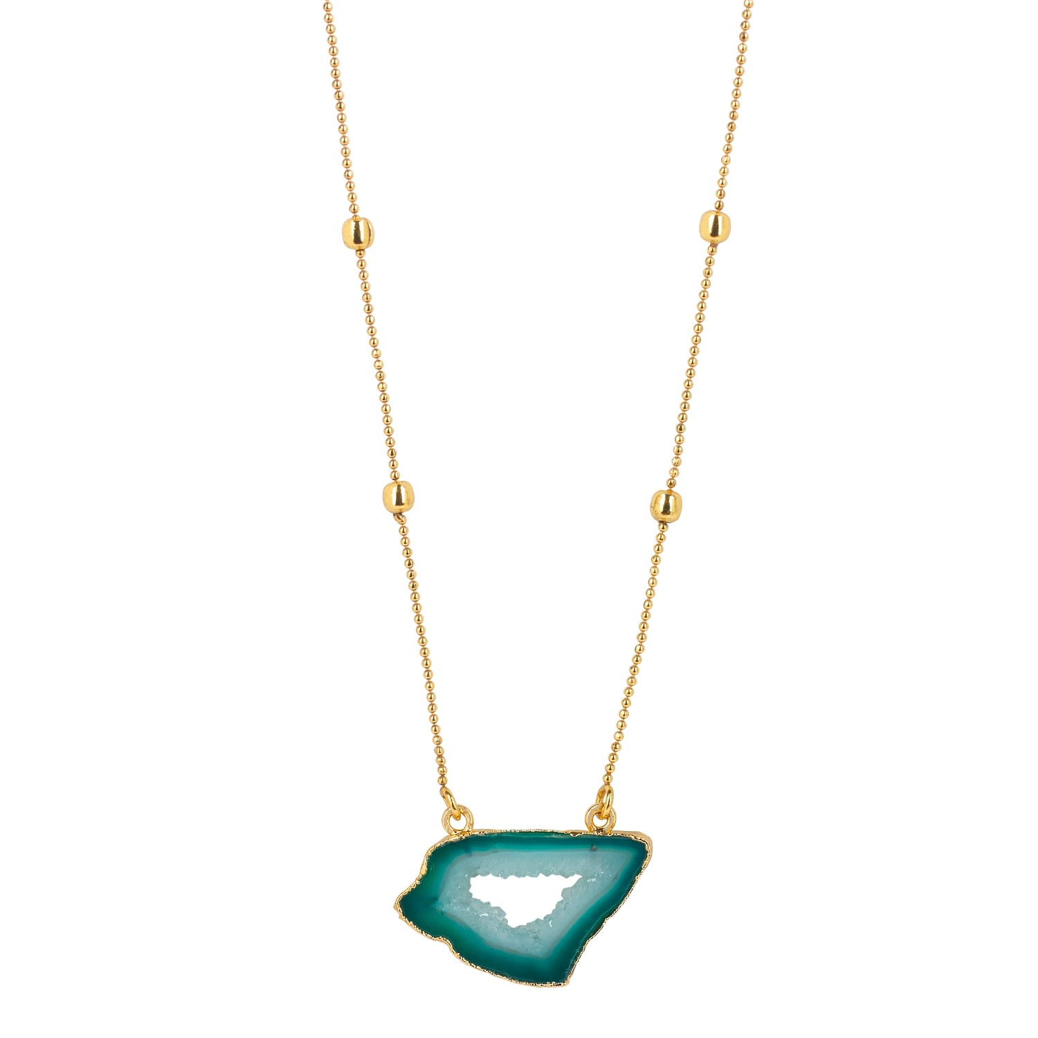 Women's Gold Vermeil Jade Green Agate Crystal Gemstone Necklace YAA YAA LONDON