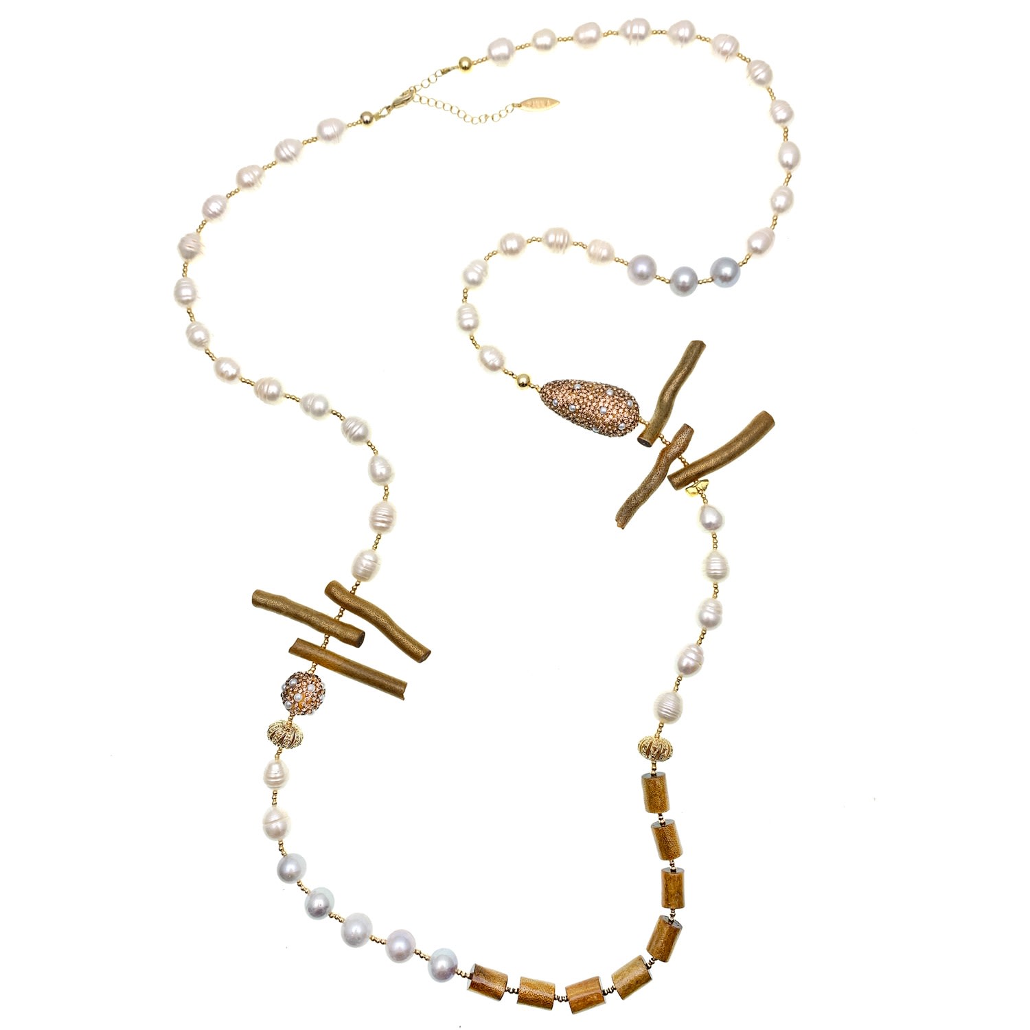Women's Gold / White Freshwater Pearls - Golden Corals - Necklace Farra
