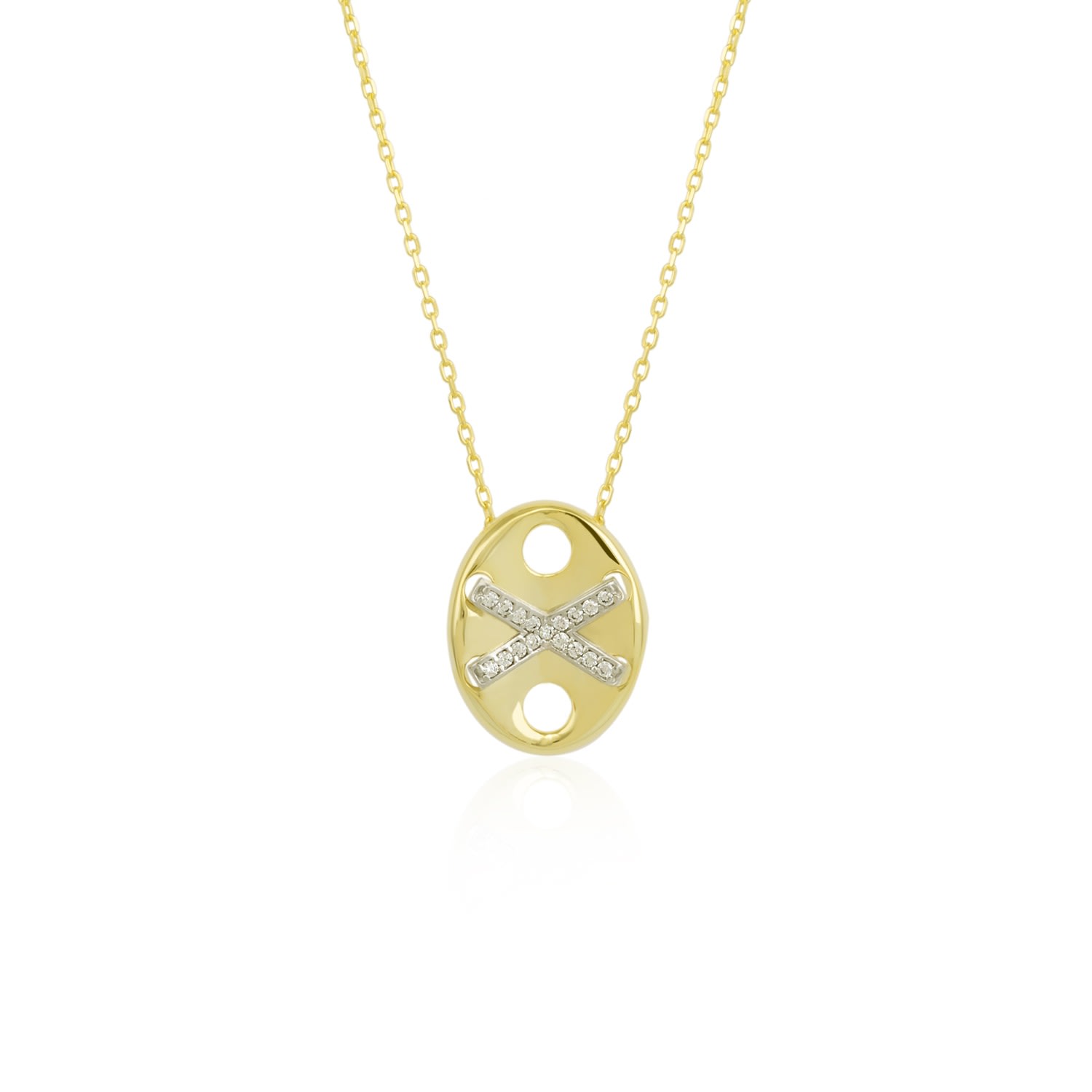 Women's Gold X Necklace Elyptical Sterling Silver Spero London