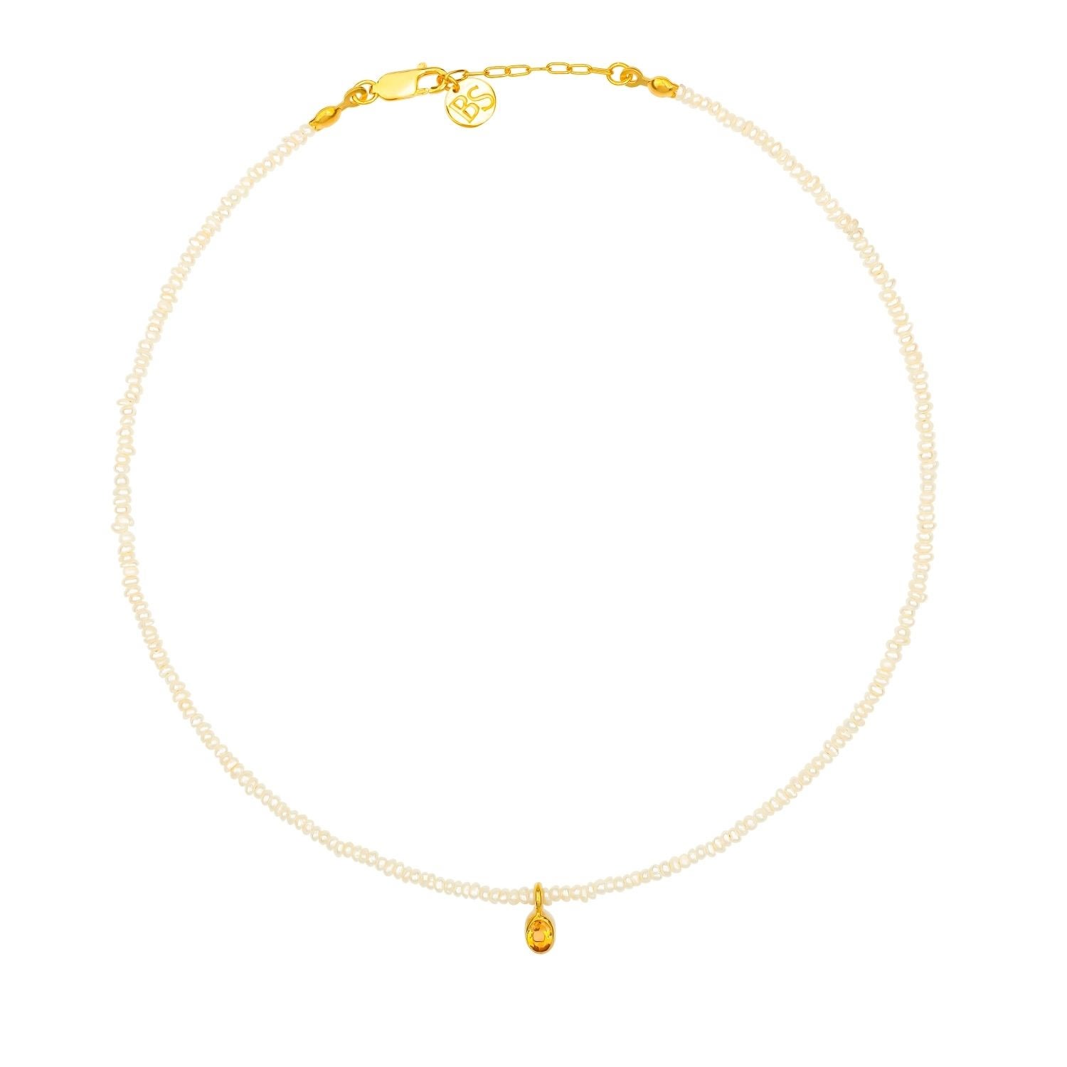 Women's Gold / Yellow / Orange Una Single Citrine Charm And Pearl Necklace Bonjouk Studio
