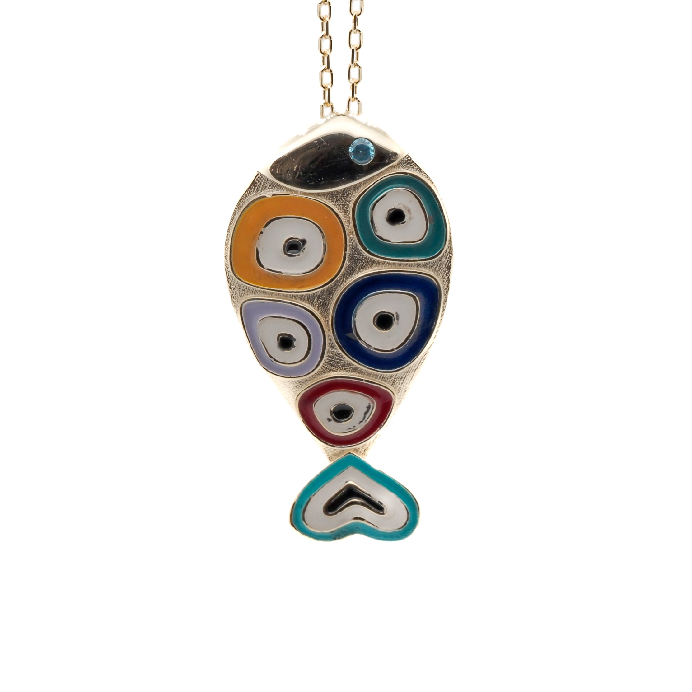 Women's Gold & Enamel Evil Eye Fish Necklace Ebru Jewelry