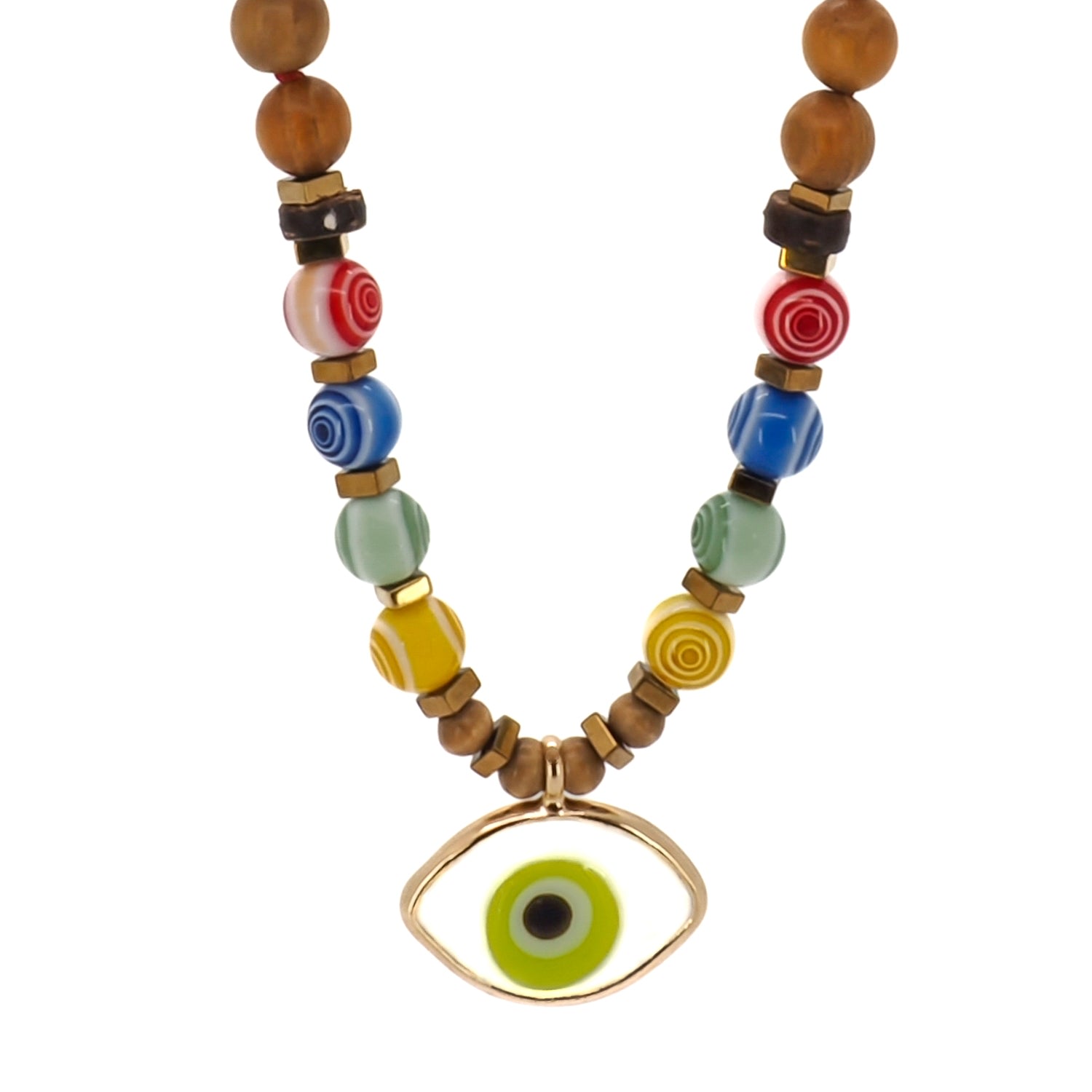 Women's Green / Blue / Yellow Green Eye Beaded Necklace Ebru Jewelry