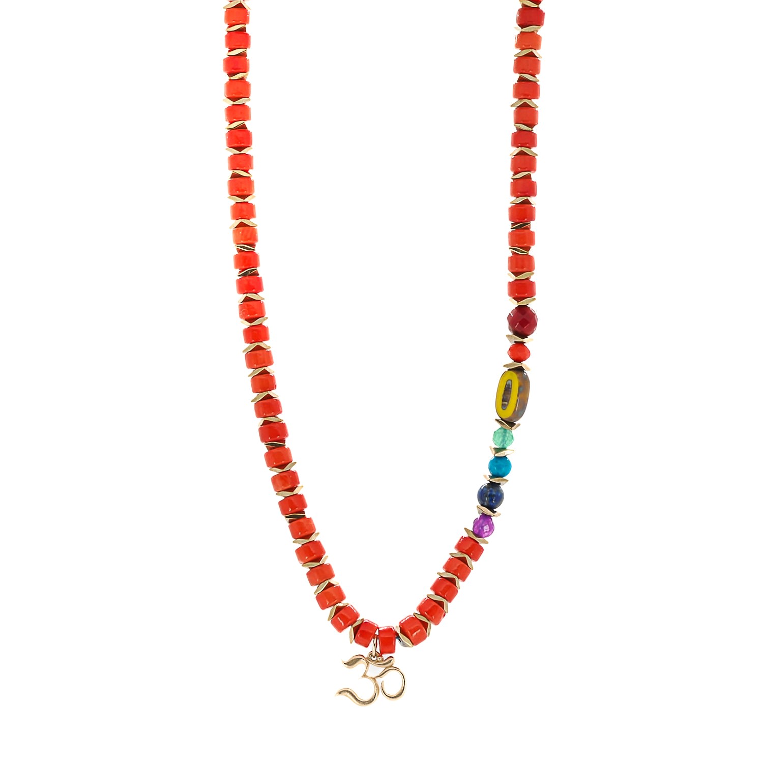 Women's Green / Red 14K Gold Om Pendant Chakra Necklace Ebru Jewelry
