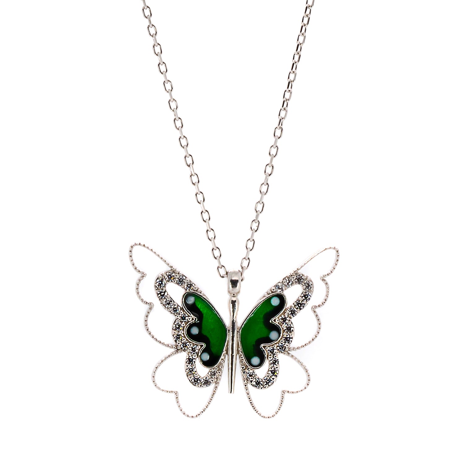 Women's Green / Silver Abundance Green Butterfly Necklace Ebru Jewelry