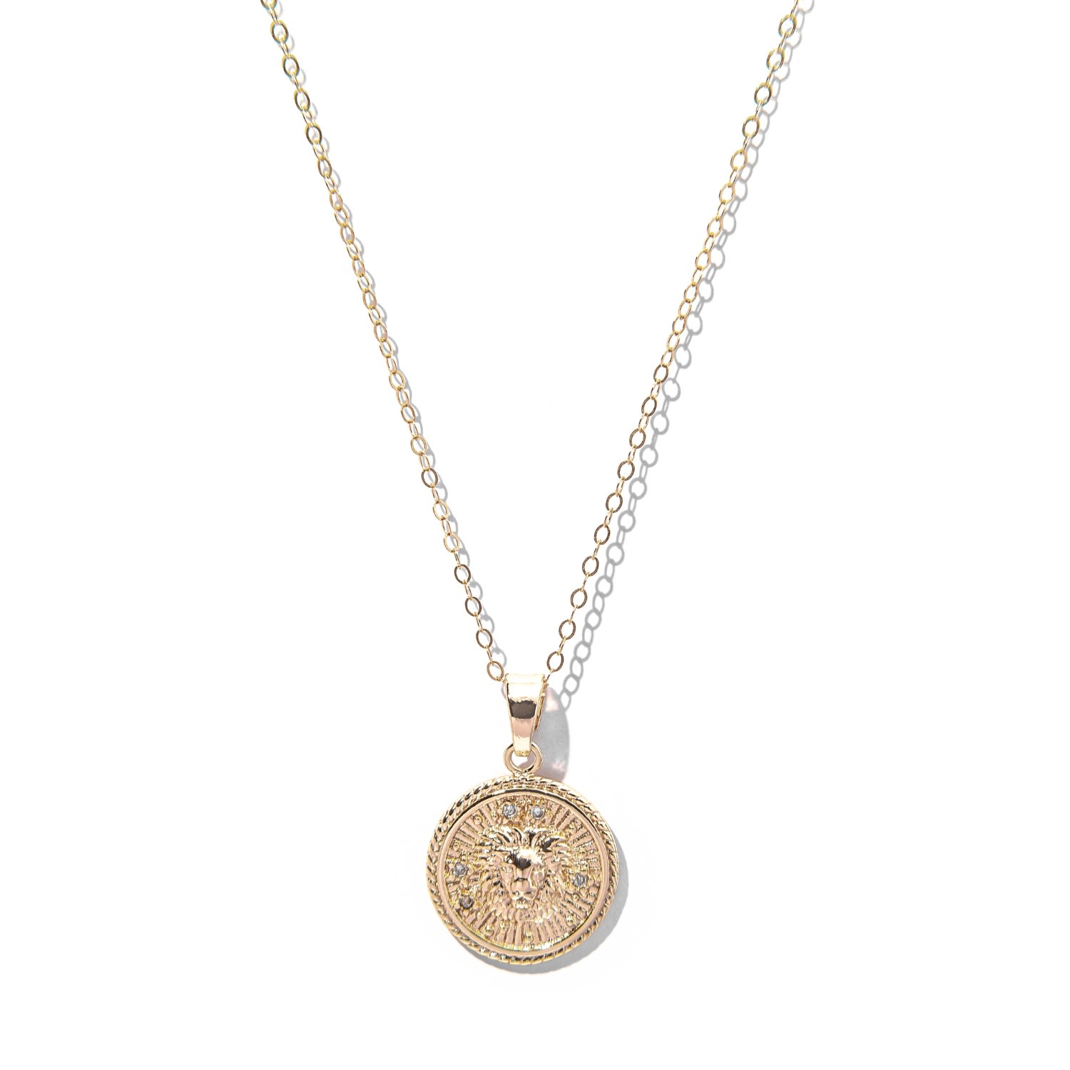 Women's Leo Zodiac Medallion Pendant Gold Filled Necklace The Essential Jewels