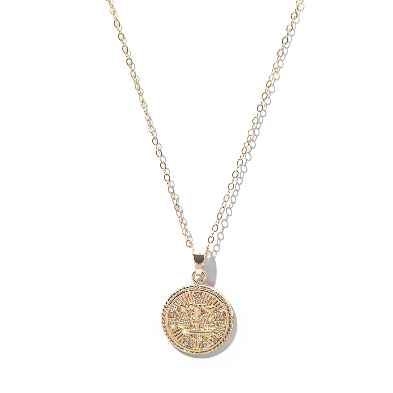 Women's Libra Zodiac Medallion Pendant Gold Filled Necklace The Essential Jewels