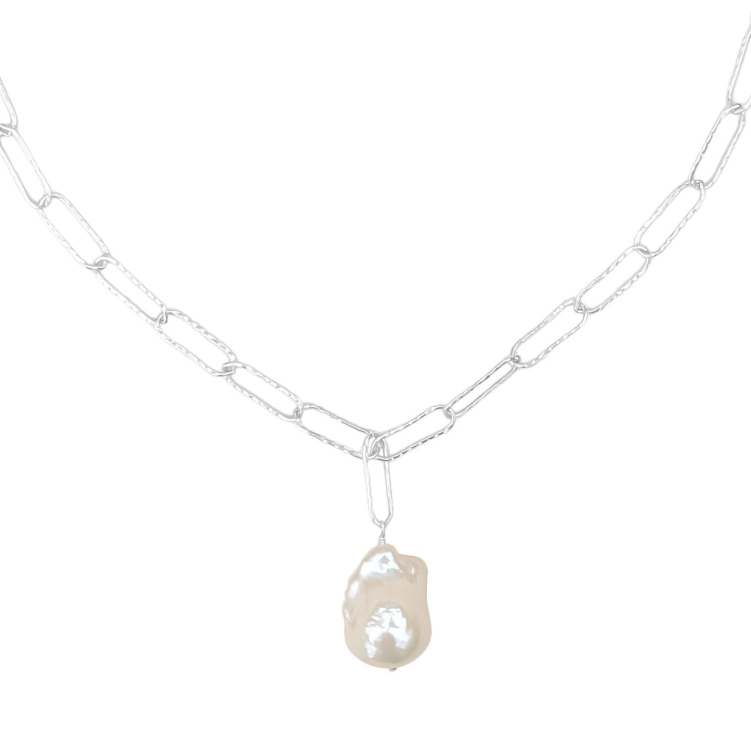 Women's Nova Paperclip Chain Large Pearl Silver Necklace Kiri & Belle