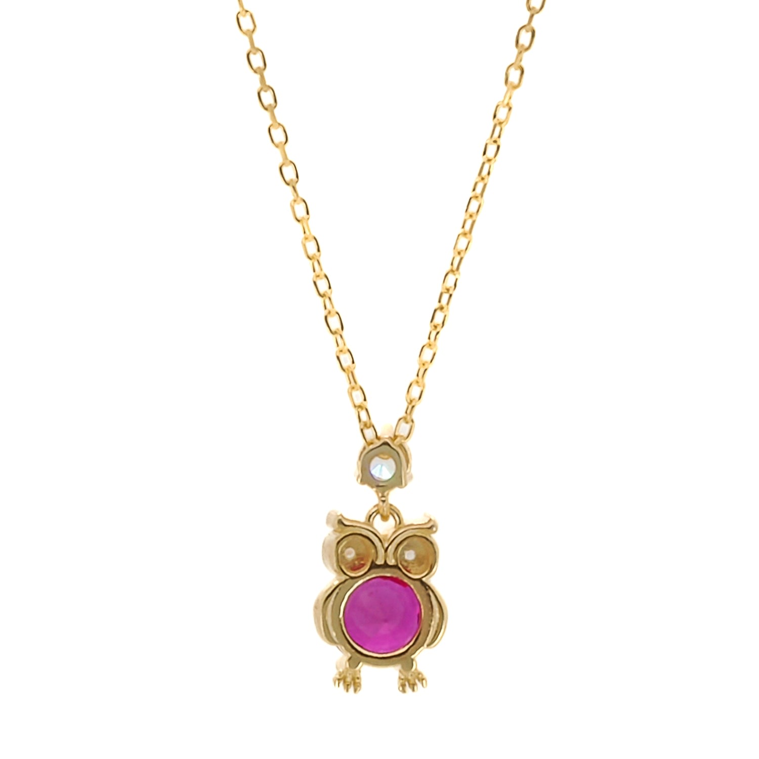 Women's Pink / Purple / Gold Ruby Owl Necklace Ebru Jewelry