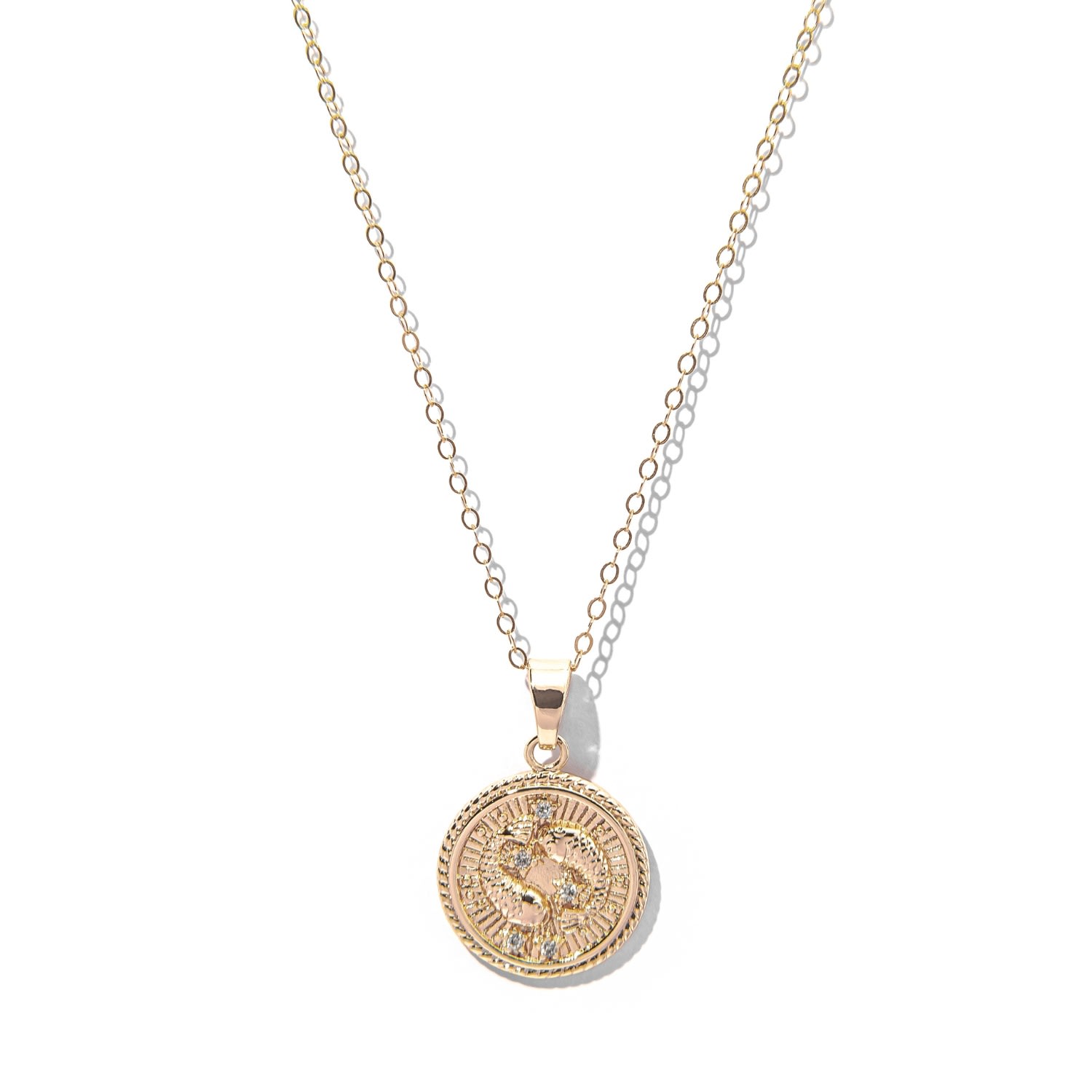 Women's Pisces Zodiac Medallion Pendant Gold Filled Necklace The Essential Jewels