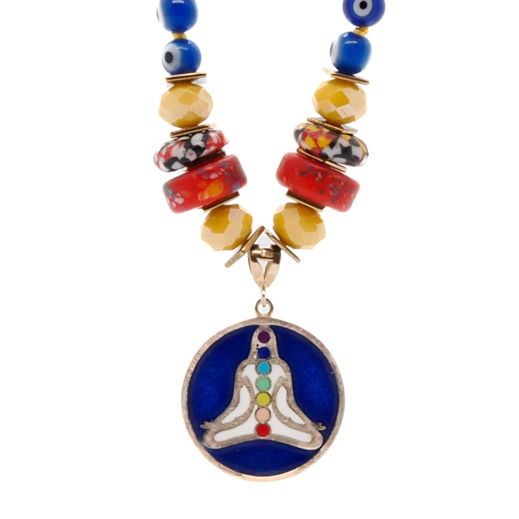Women's Red / Blue / Yellow Evil Eye Chakra Mala Necklace Ebru Jewelry