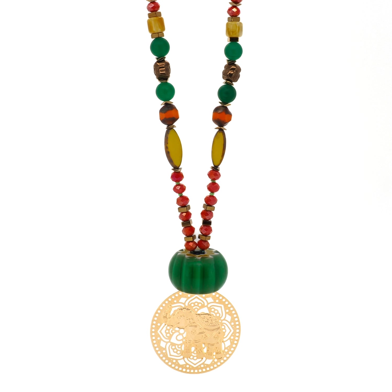 Women's Red / Gold / Green Mystic Bohemian Elephant Necklace Ebru Jewelry