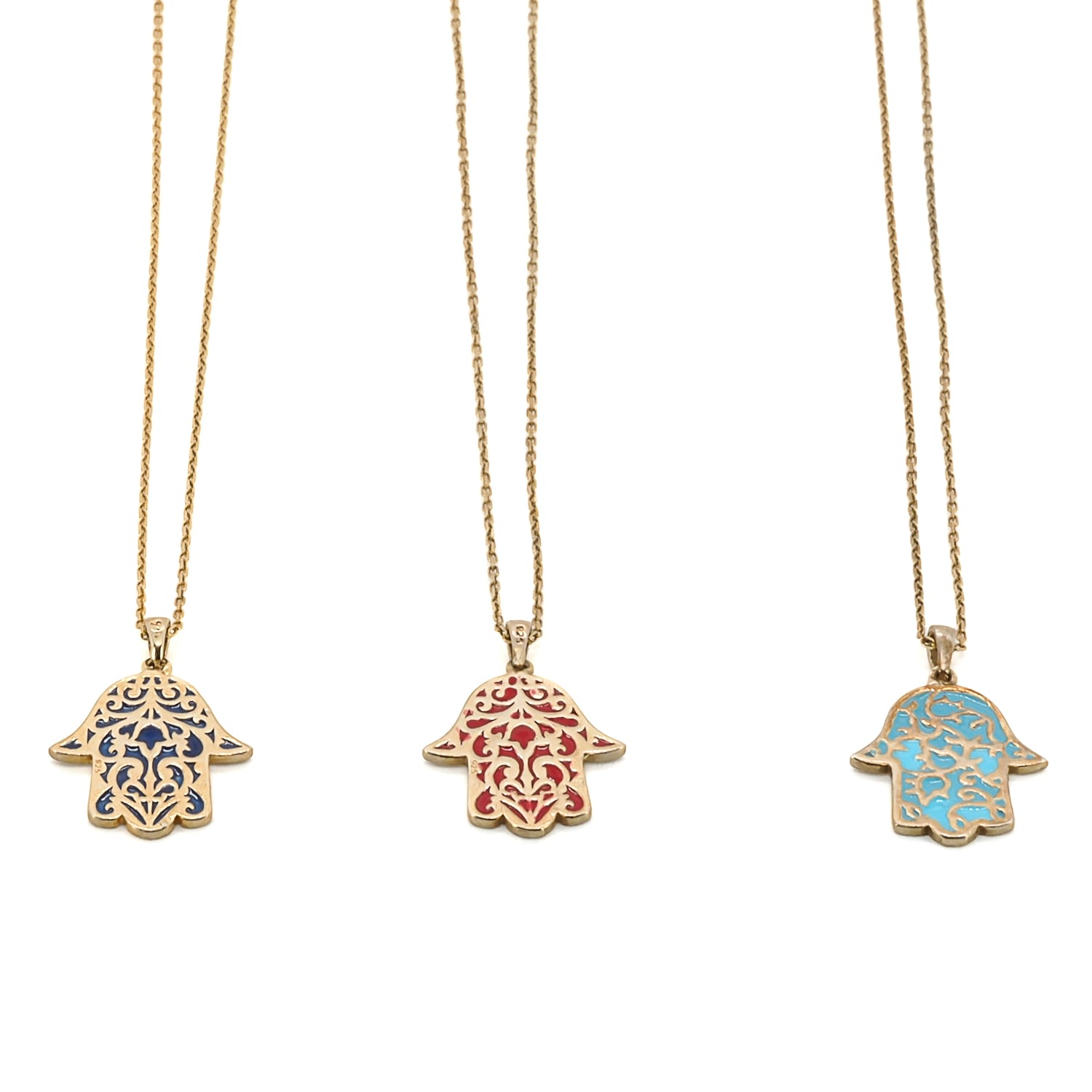 Women's Red Stay Positive Hamsa Necklace - Ebru Jewelry