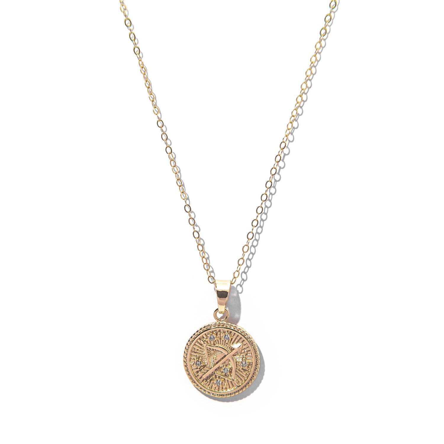 Women's Sagittarius Zodiac Medallion Pendant Gold Filled Necklace The Essential Jewels