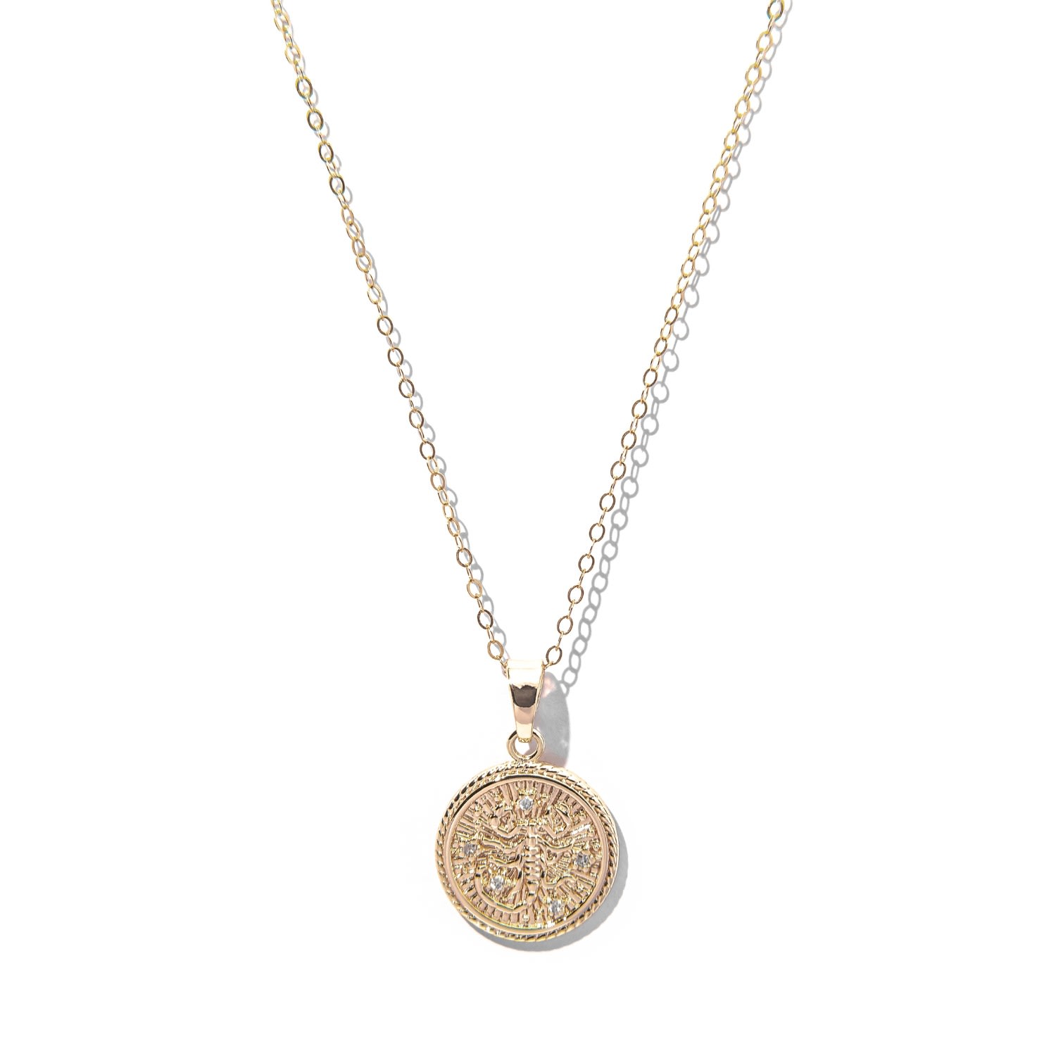 Women's Scorpio Zodiac Medallion Pendant Gold Filled Necklace The Essential Jewels