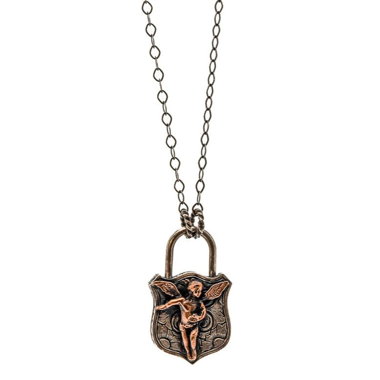 Women's Silver Angel Lock Necklace Ebru Jewelry