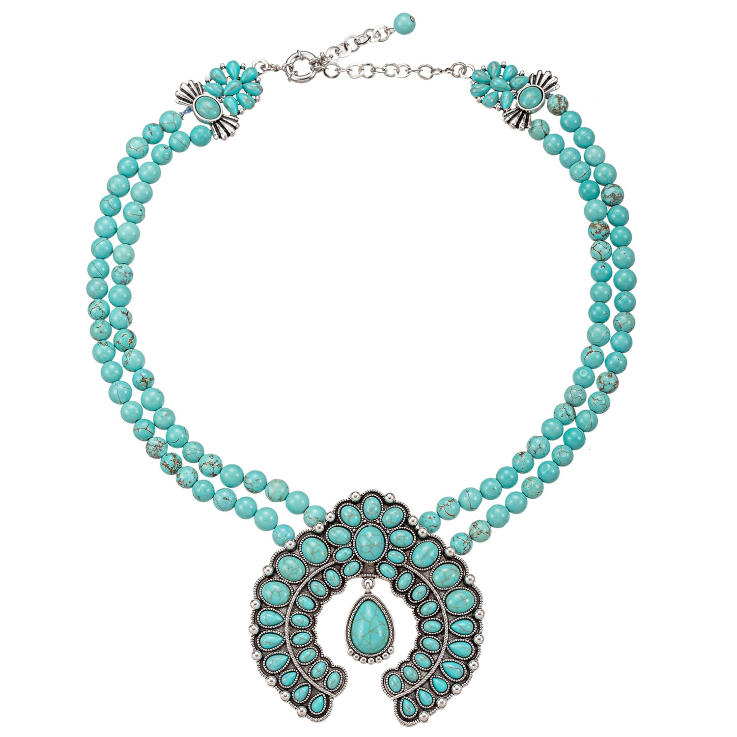 Women's Silver Blossom Teal Statement Necklace Eye Candy LA
