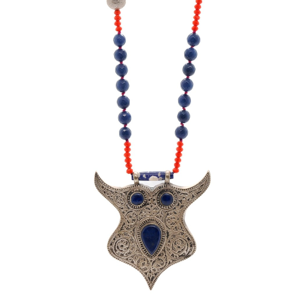 Women's Silver / Blue / Red Night Owl Necklace Ebru Jewelry