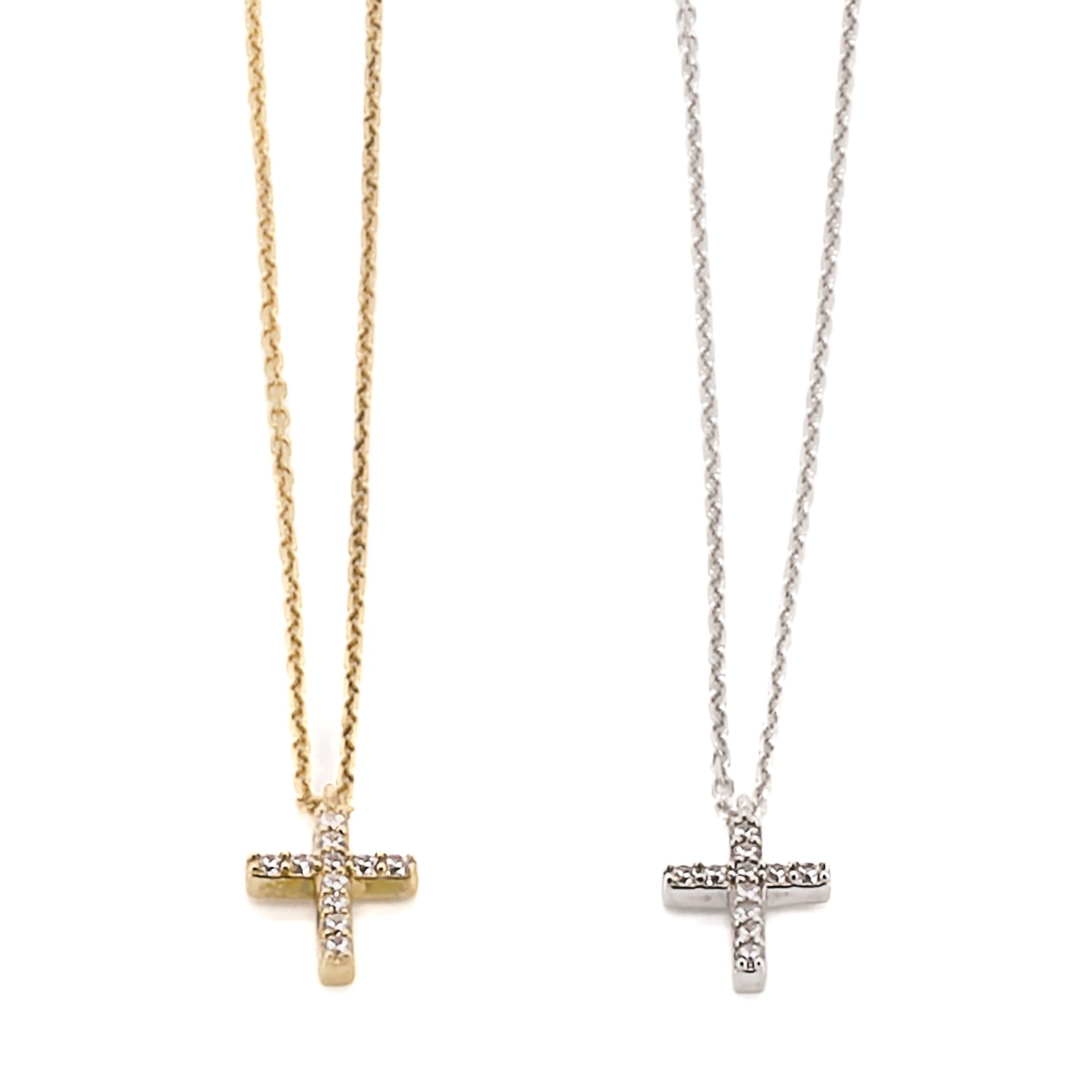 Women's Silver Dainty Diamond Cross Necklace Ebru Jewelry
