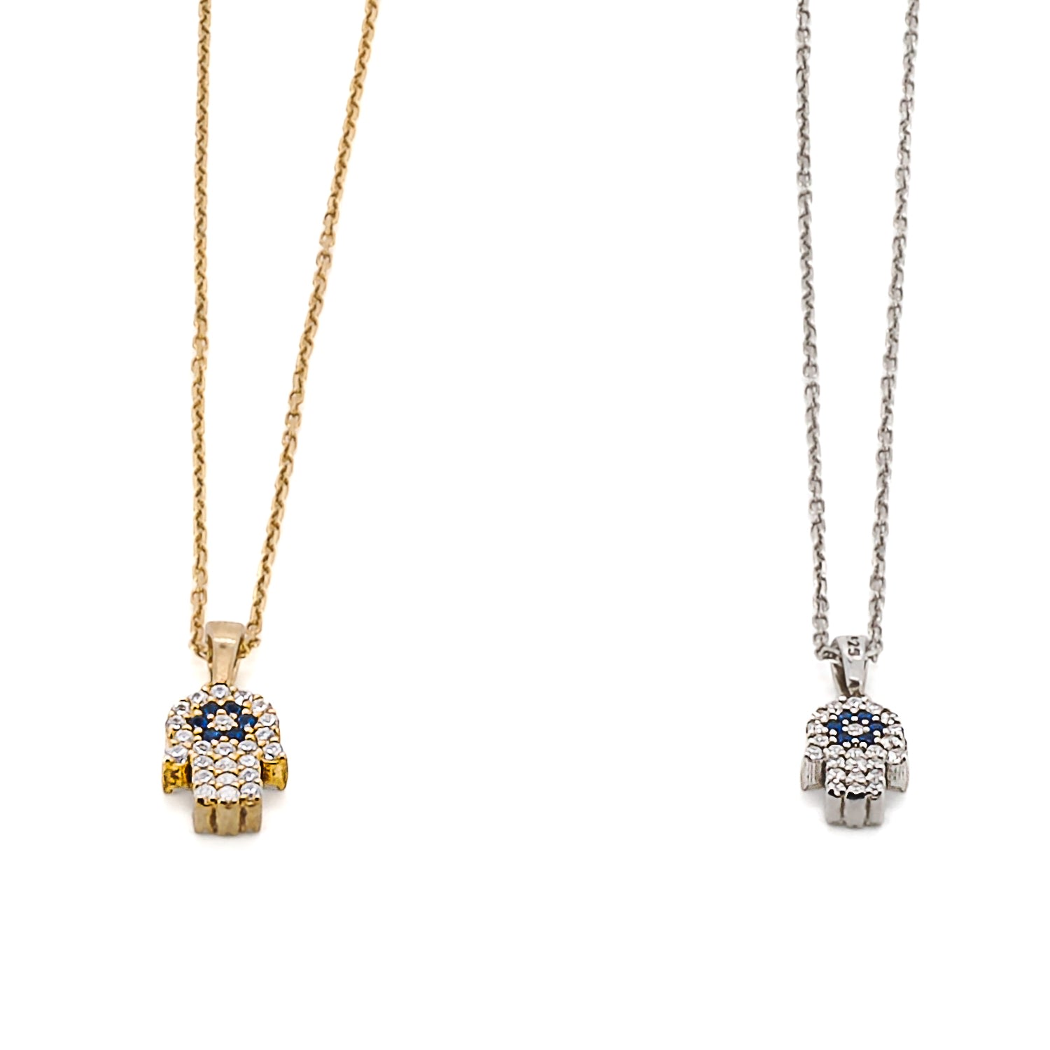 Women's Silver Dainty Diamond Hamsa Necklace Ebru Jewelry