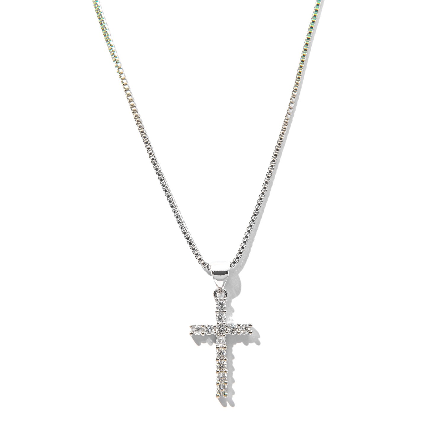 Women's Silver Mini Cross Box Chain Necklace The Essential Jewels