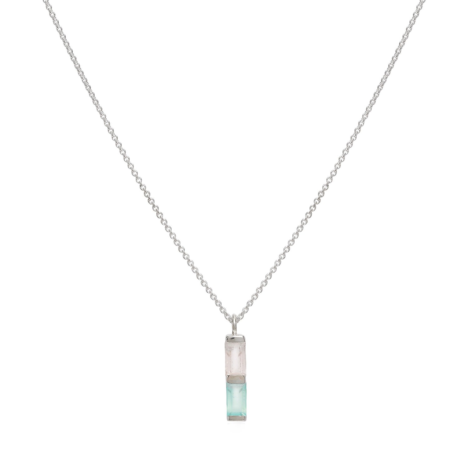 Women's Silver Necklace With Aqua Chalcedony & Rose Quartz Gemstones Neola
