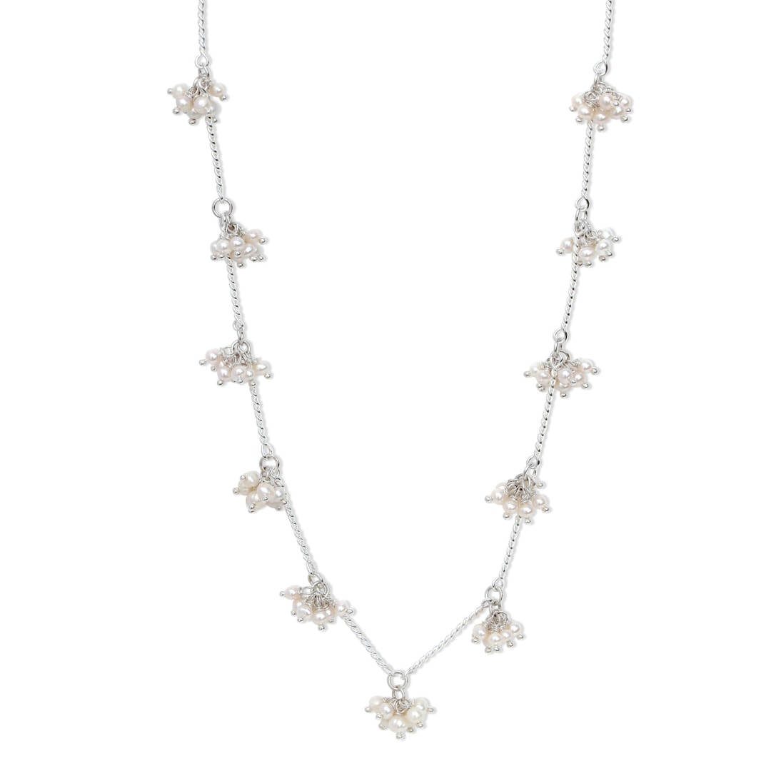 Women's Silver Perle Seed Pearl Bunch Necklace FV Jewellery